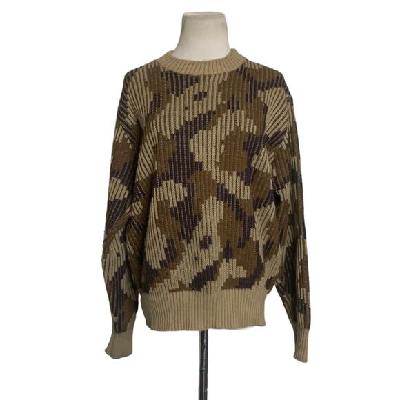 vintage 80s crew neck long sleeves brown prints sweater size Large - Picture 6 of 7